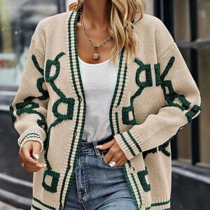 Amazon Women's Beige and Green Cardigan Sweater